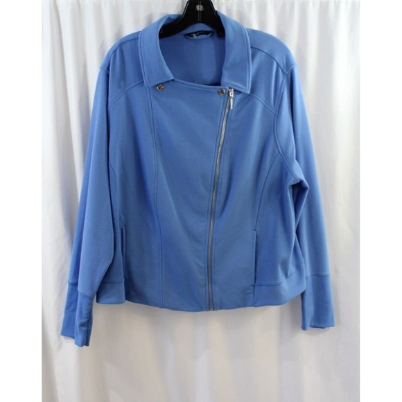 H by Halston Tops - H by Halston Womens Blue Long Sleeve Asymmetrical Zip Sweatshirt 28W